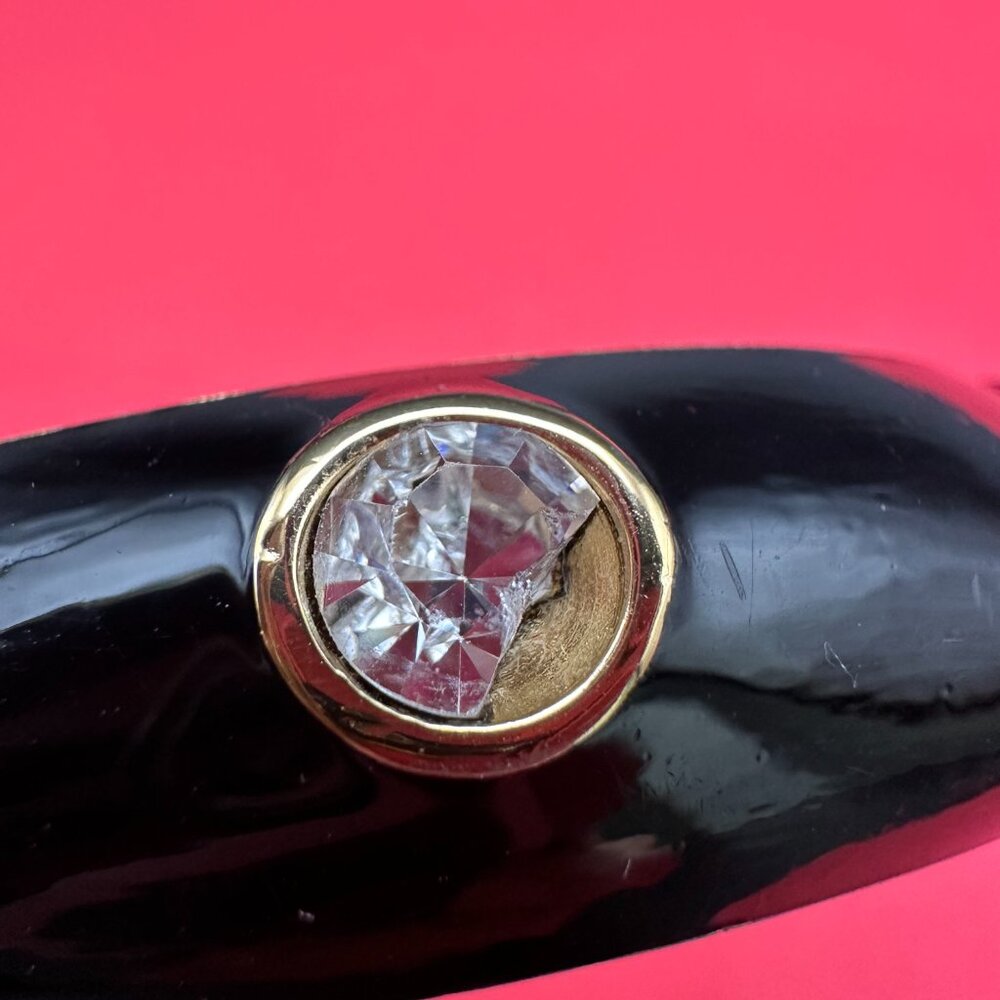 RARE VTG Christian Dior Black Enamel Rhinestone Hinged Bracelet - Picture 11 of 14